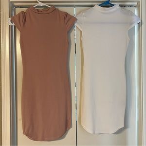 PrettyLittleThing Rose and White High Neck Ribbed Bodycon Dresses. Size 4.